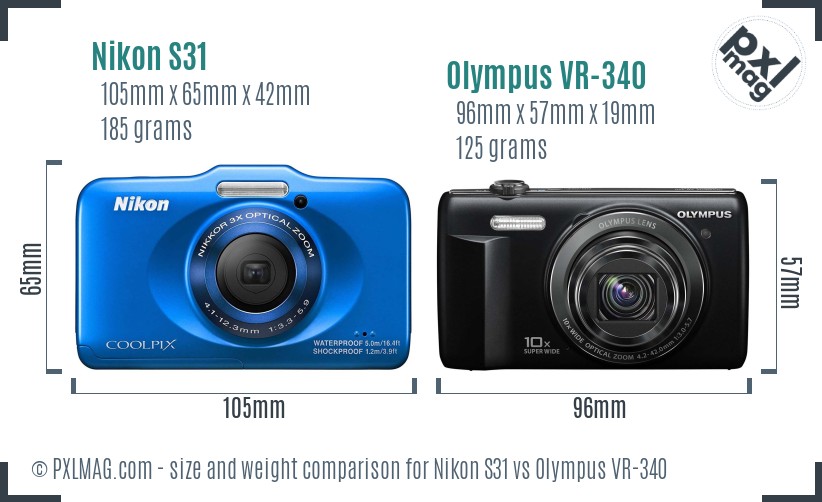 Nikon S31 vs Olympus VR-340 size comparison