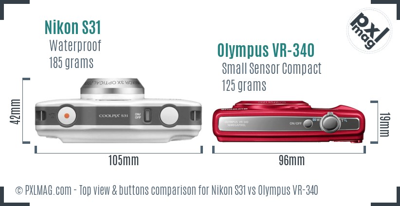 Nikon S31 vs Olympus VR-340 top view buttons comparison