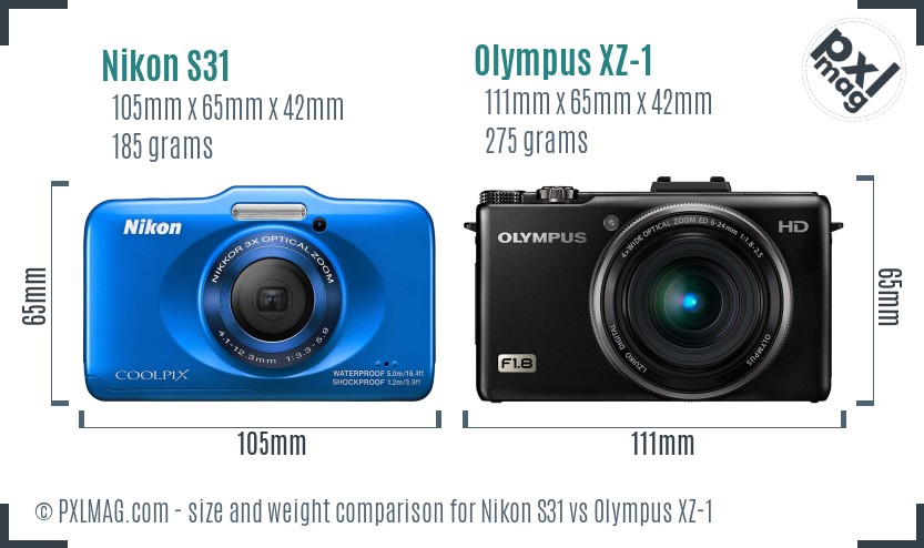 Nikon S31 vs Olympus XZ-1 size comparison