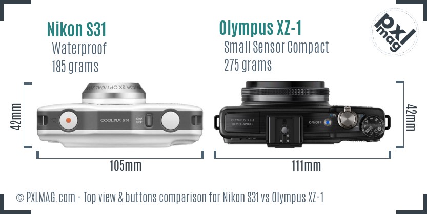 Nikon S31 vs Olympus XZ-1 top view buttons comparison