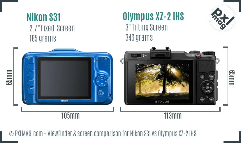 Nikon S31 vs Olympus XZ-2 iHS Screen and Viewfinder comparison