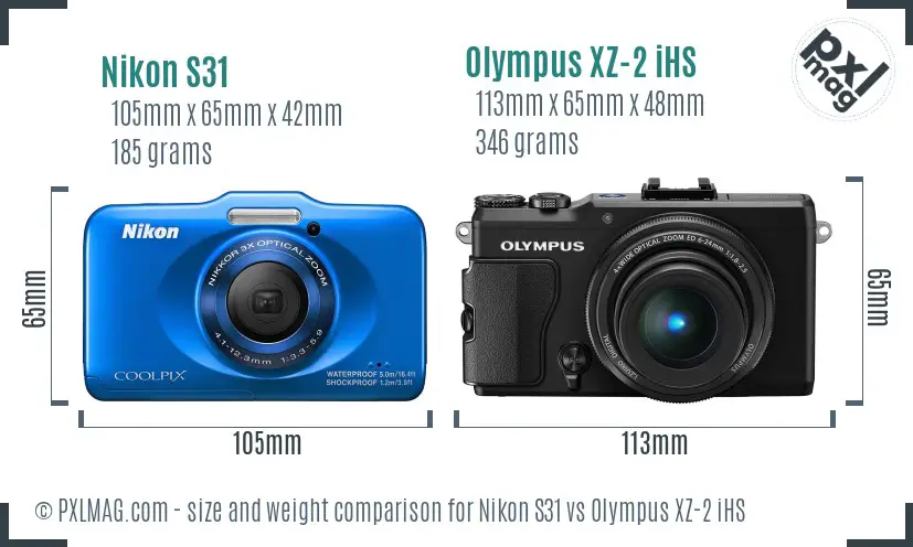 Nikon S31 vs Olympus XZ-2 iHS size comparison