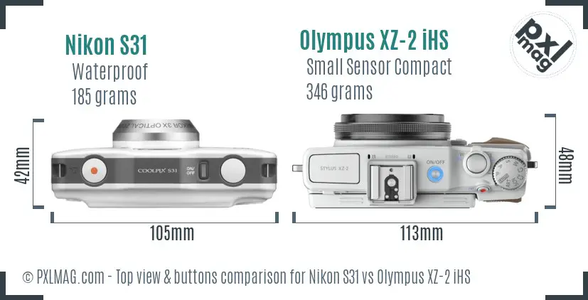 Nikon S31 vs Olympus XZ-2 iHS top view buttons comparison