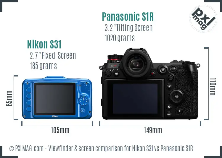 Nikon S31 vs Panasonic S1R Screen and Viewfinder comparison
