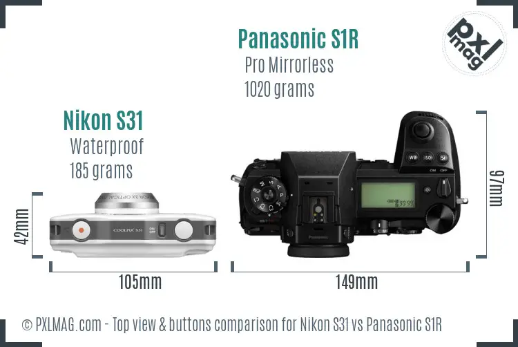 Nikon S31 vs Panasonic S1R top view buttons comparison