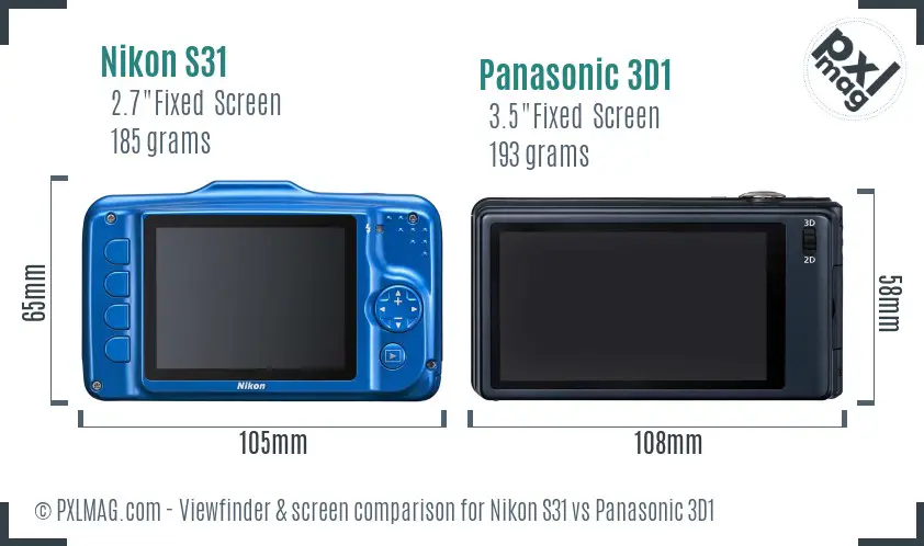 Nikon S31 vs Panasonic 3D1 Screen and Viewfinder comparison