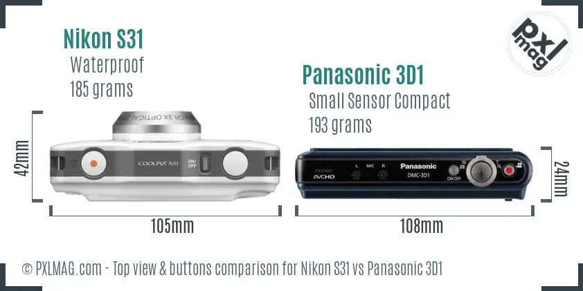 Nikon S31 vs Panasonic 3D1 top view buttons comparison