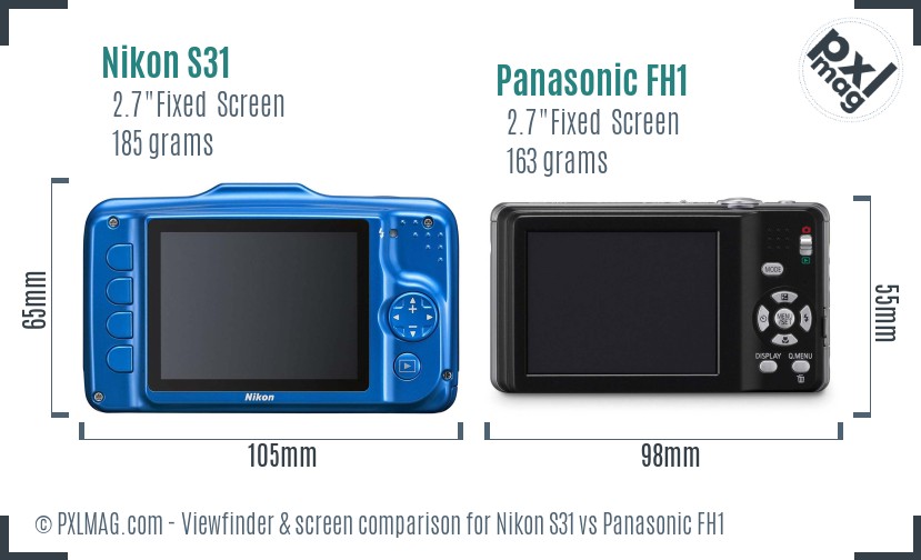 Nikon S31 vs Panasonic FH1 Screen and Viewfinder comparison