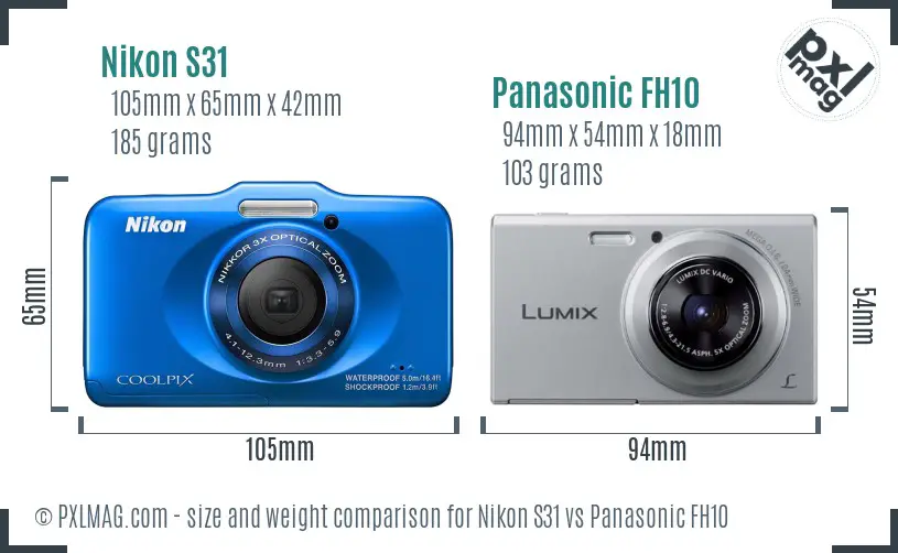 Nikon S31 vs Panasonic FH10 size comparison