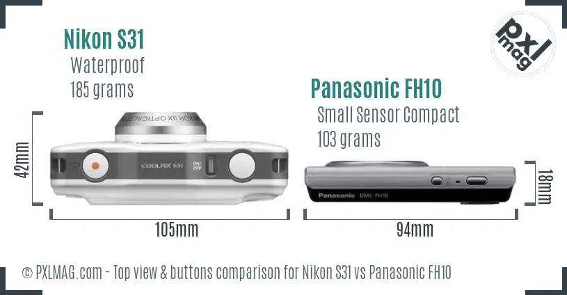 Nikon S31 vs Panasonic FH10 top view buttons comparison