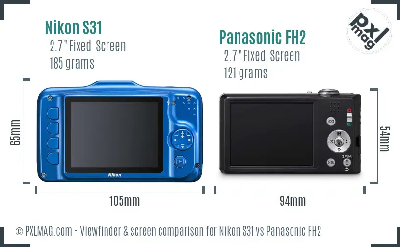 Nikon S31 vs Panasonic FH2 Screen and Viewfinder comparison