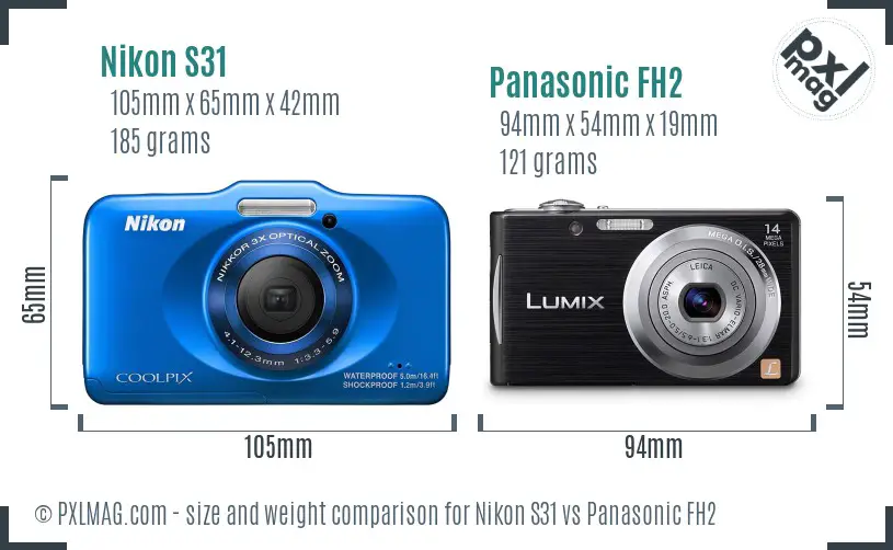 Nikon S31 vs Panasonic FH2 size comparison