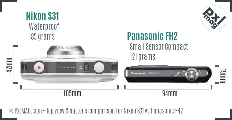 Nikon S31 vs Panasonic FH2 top view buttons comparison