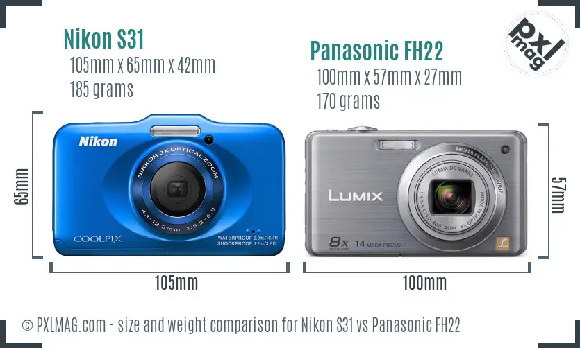 Nikon S31 vs Panasonic FH22 size comparison Nikon S31 vs Panasonic FH22 size comparison