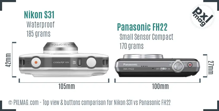Nikon S31 vs Panasonic FH22 top view buttons comparison Nikon S31 vs Panasonic FH22 top view buttons comparison