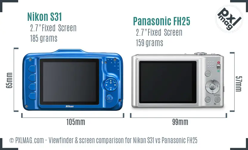 Nikon S31 vs Panasonic FH25 Screen and Viewfinder comparison