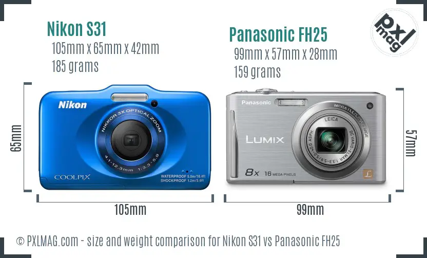 Nikon S31 vs Panasonic FH25 size comparison