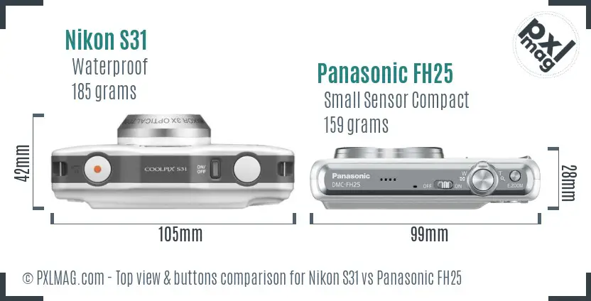 Nikon S31 vs Panasonic FH25 top view buttons comparison