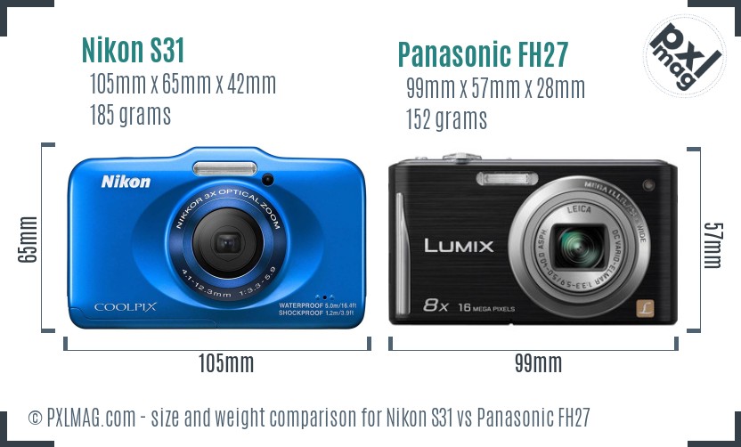 Nikon S31 vs Panasonic FH27 size comparison
