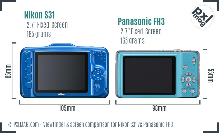Nikon S31 vs Panasonic FH3 Screen and Viewfinder comparison