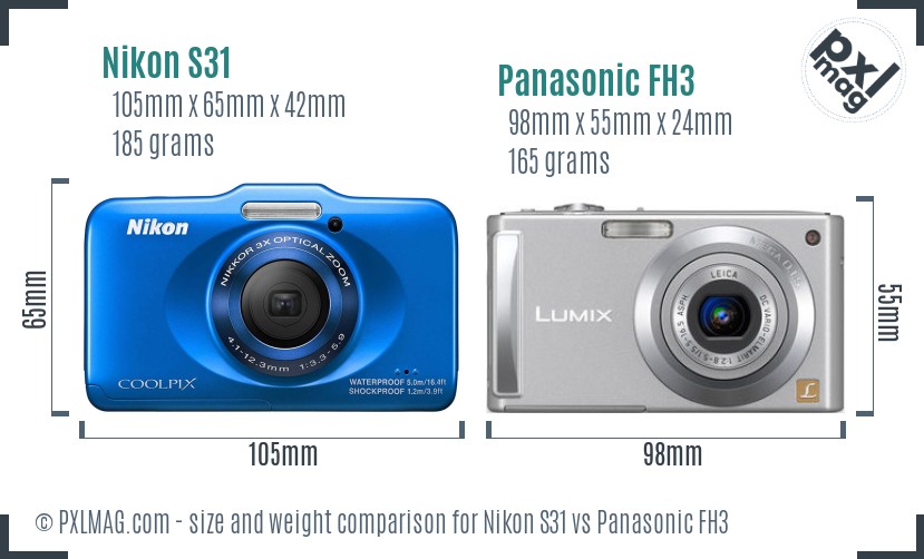Nikon S31 vs Panasonic FH3 size comparison