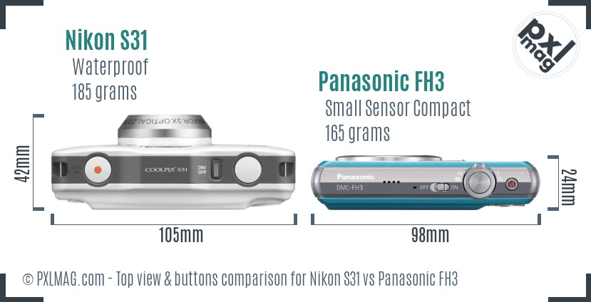 Nikon S31 vs Panasonic FH3 top view buttons comparison