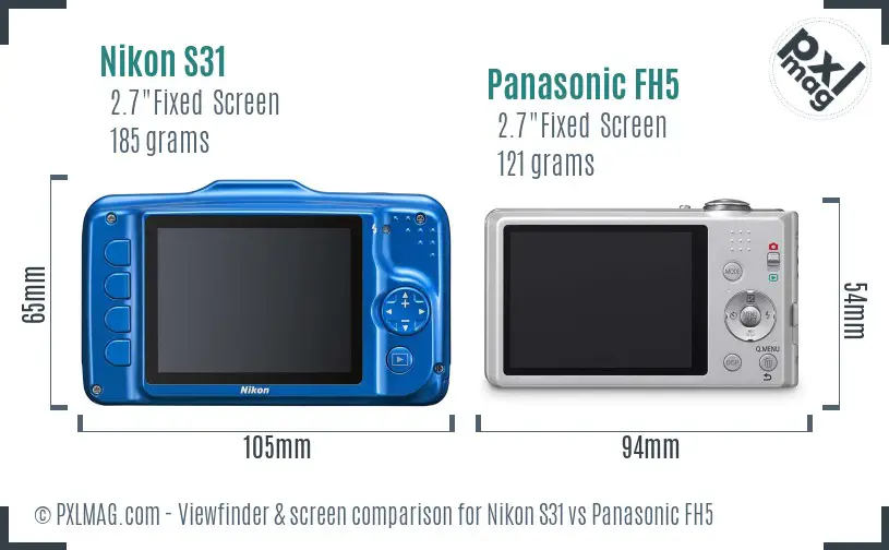 Nikon S31 vs Panasonic FH5 Screen and Viewfinder comparison