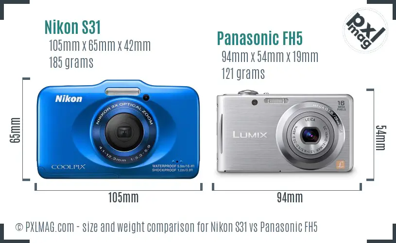 Nikon S31 vs Panasonic FH5 size comparison