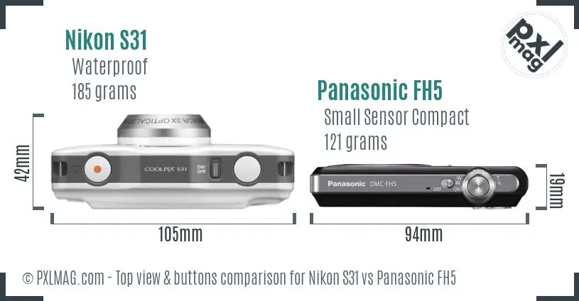 Nikon S31 vs Panasonic FH5 top view buttons comparison