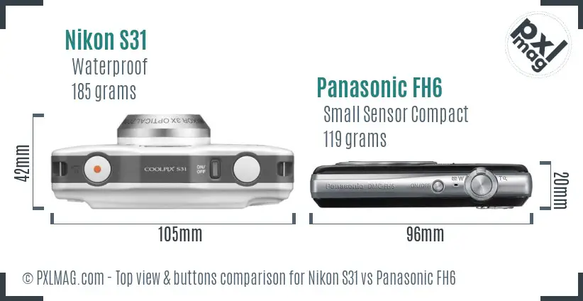 Nikon S31 vs Panasonic FH6 top view buttons comparison Nikon S31 vs Panasonic FH6 top view buttons comparison