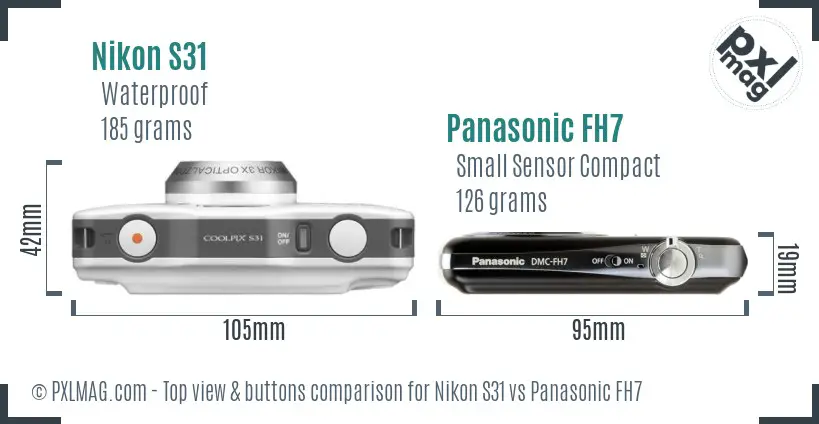 Nikon S31 vs Panasonic FH7 top view buttons comparison Nikon S31 vs Panasonic FH7 top view buttons comparison