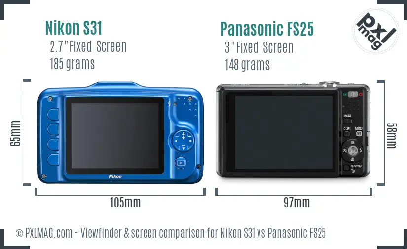 Nikon S31 vs Panasonic FS25 Screen and Viewfinder comparison