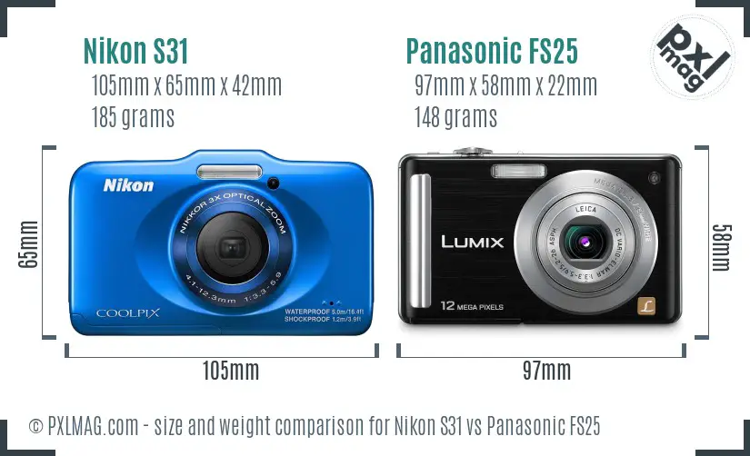 Nikon S31 vs Panasonic FS25 size comparison