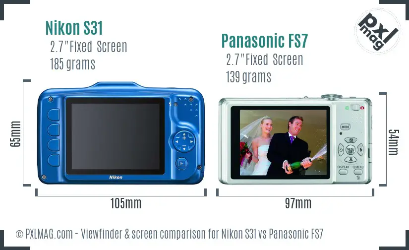 Nikon S31 vs Panasonic FS7 Screen and Viewfinder comparison
