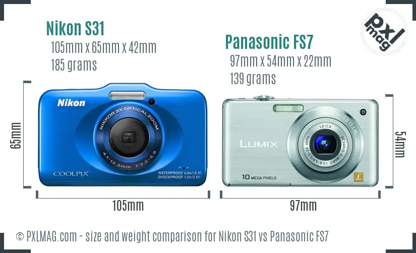Nikon S31 vs Panasonic FS7 size comparison