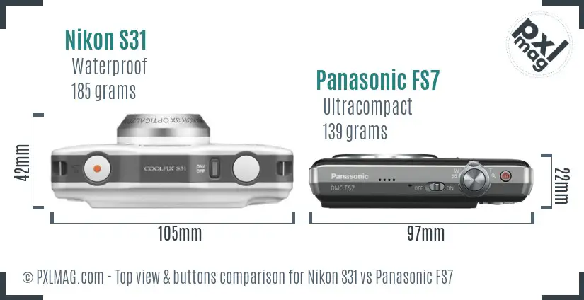 Nikon S31 vs Panasonic FS7 top view buttons comparison