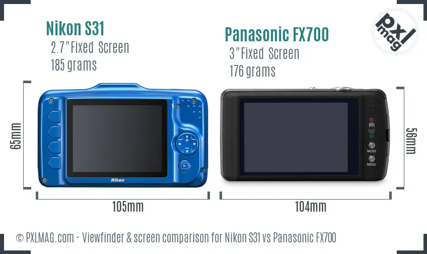 Nikon S31 vs Panasonic FX700 Screen and Viewfinder comparison