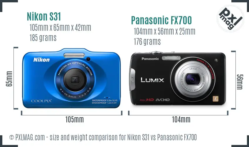 Nikon S31 vs Panasonic FX700 size comparison