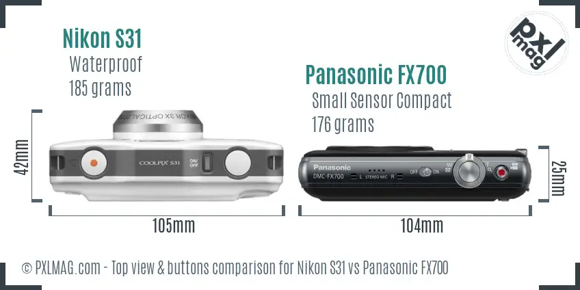 Nikon S31 vs Panasonic FX700 top view buttons comparison