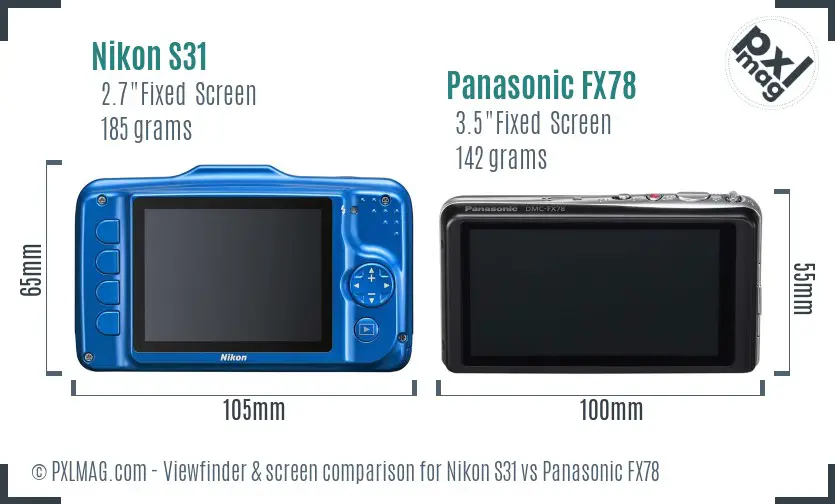 Nikon S31 vs Panasonic FX78 Screen and Viewfinder comparison