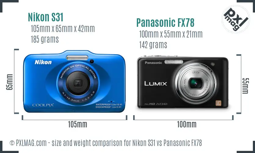 Nikon S31 vs Panasonic FX78 size comparison