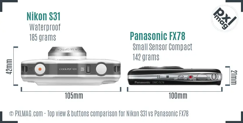 Nikon S31 vs Panasonic FX78 top view buttons comparison