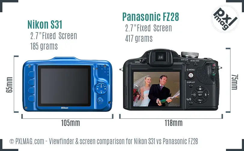 Nikon S31 vs Panasonic FZ28 Screen and Viewfinder comparison Nikon S31 vs Panasonic FZ28 Screen and Viewfinder comparison