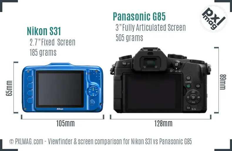 Nikon S31 vs Panasonic G85 Screen and Viewfinder comparison