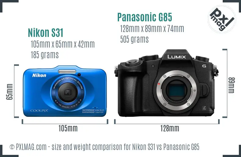 Nikon S31 vs Panasonic G85 size comparison