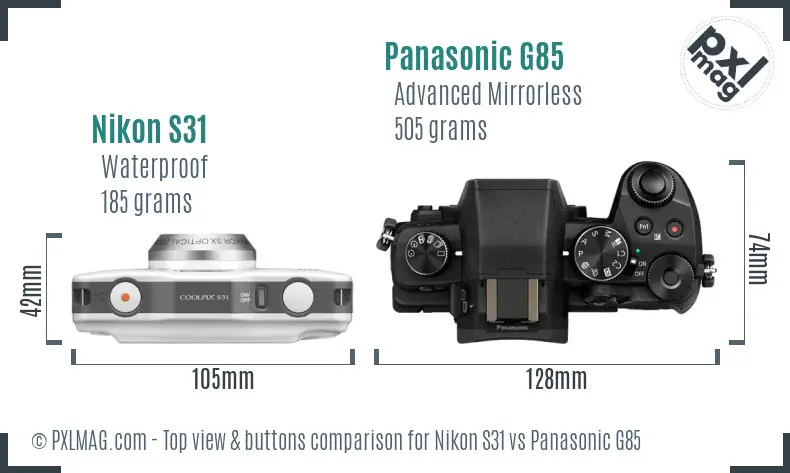 Nikon S31 vs Panasonic G85 top view buttons comparison