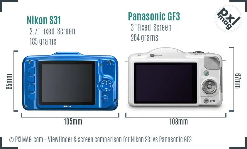 Nikon S31 vs Panasonic GF3 Screen and Viewfinder comparison