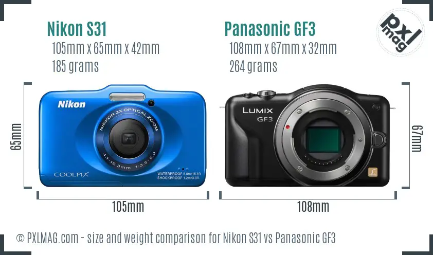 Nikon S31 vs Panasonic GF3 size comparison