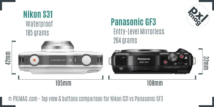 Nikon S31 vs Panasonic GF3 top view buttons comparison
