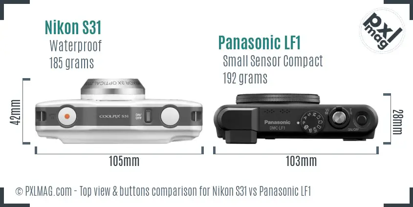 Nikon S31 vs Panasonic LF1 top view buttons comparison Nikon S31 vs Panasonic LF1 top view buttons comparison
